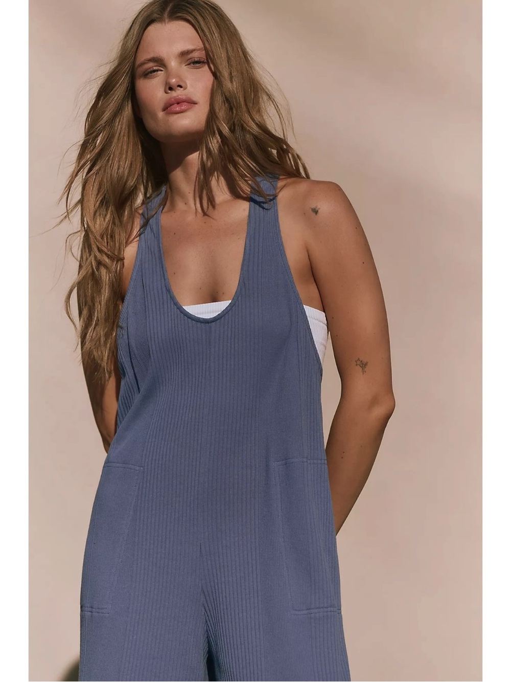 Free People Bohemian Zena One Piece Wide Leg Jumpsuit Periwinkle Blue Medium NWT - Picture 3 of 11
